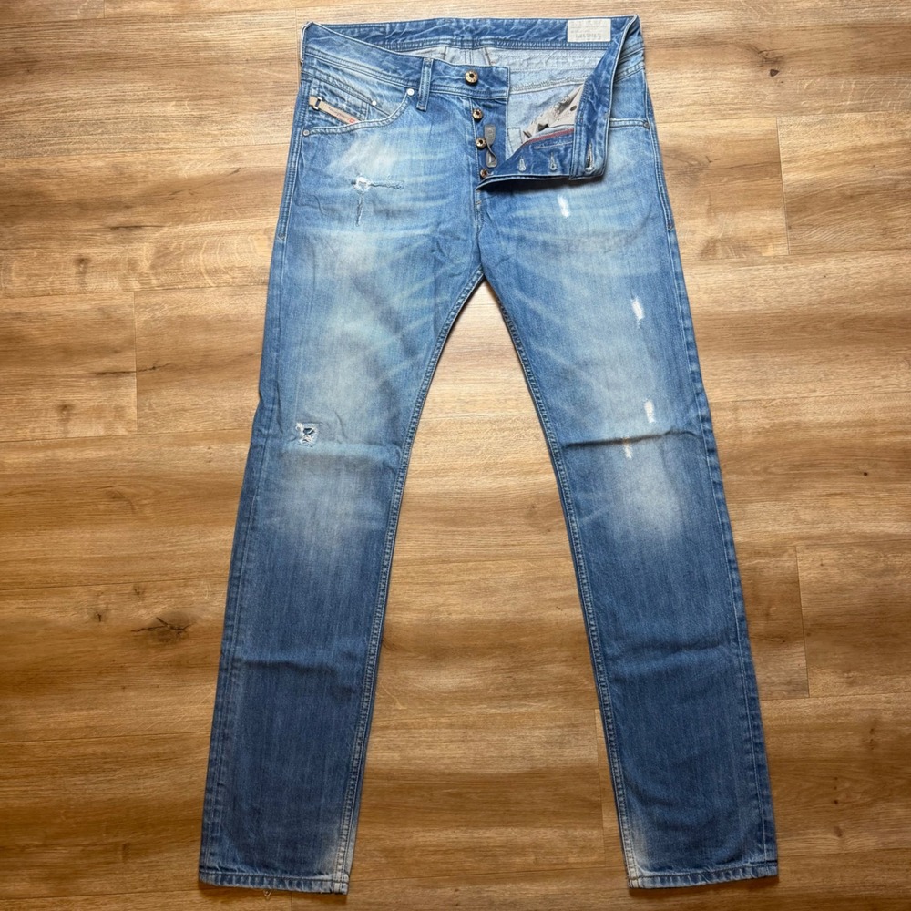 Diesel Belther Jeans Mens 30x32 Blue Regular Slim Tapered Distressed Italy 0823U